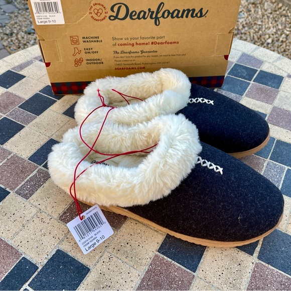 NWT Dearfoams slipper NIB faux fur lined, black & white - Picture 6 of 6
